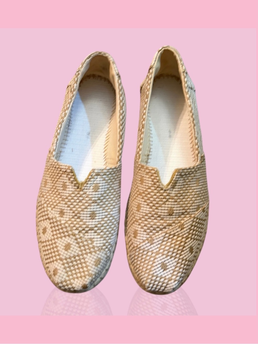 Toms Woven Slip-On Flats in Beige and Cream